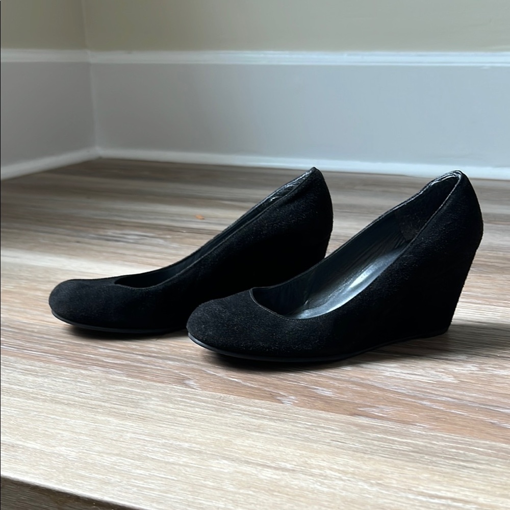 Stuart Weitzman Black Wedge Shoes Minimalist Design